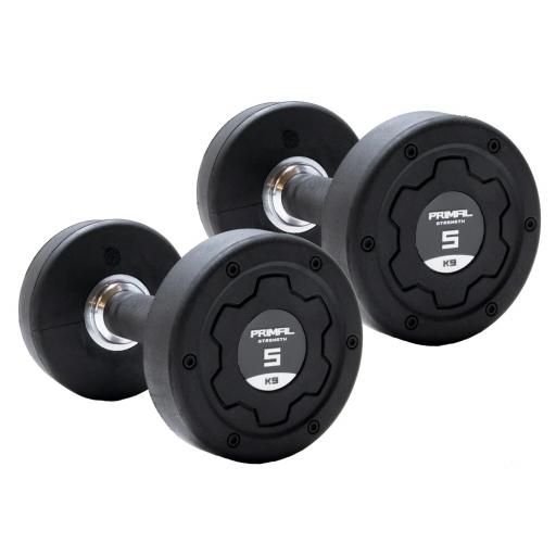 Primal Strength Stealth Commercial Fitness Premium Rubber Nero Stainless Steel Handle Dumbbells 12.5kg pair - EX DEMO